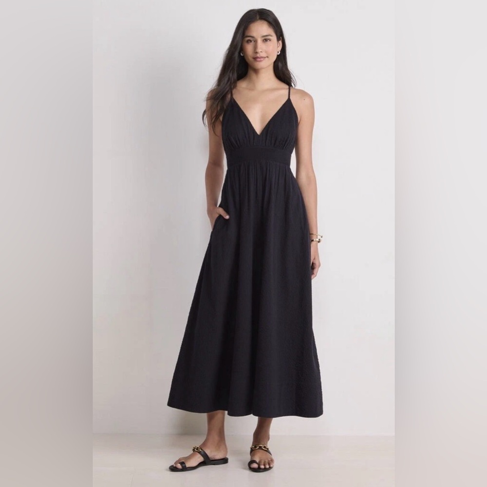 Vineyard Vines Navy V-Neck Seersucker Maxi Dress Size M